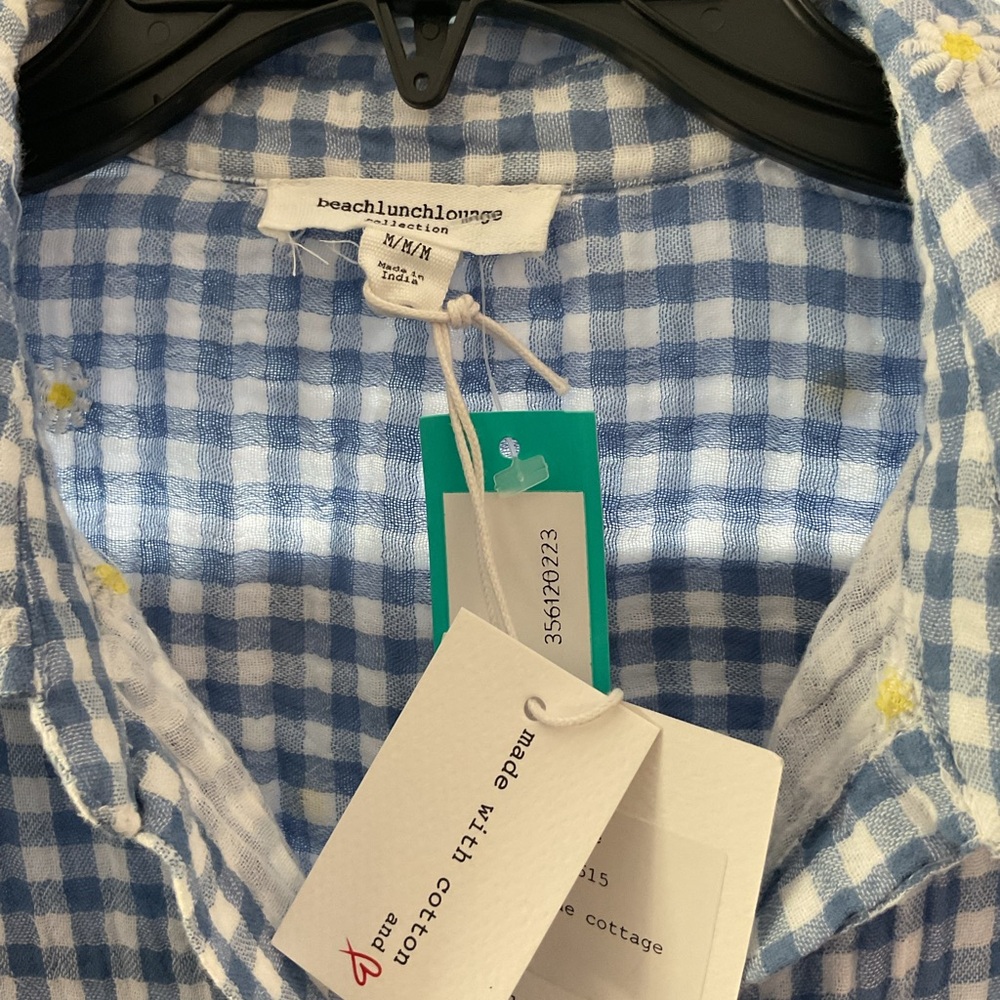 beachlunchlounge Blue Gingham Button Down Tie Front Shirt - Size M - Picture 7 of 7